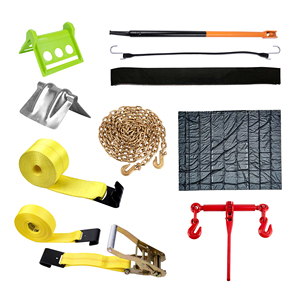 Kit de démarrage à plat pour le transport de l'acier Kit d'accessoires à plat protecteur d'angle de chaîne sangle à <span class=keywords><strong>cliquet</strong></span> <span class=keywords><strong>barre</strong></span> de treuil sangles de bâche liant - Product Image 1