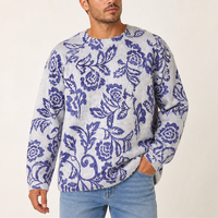 OEM ODM Herren Vintage Blau-Rosafarbener Jacquard-Strickpullover mit Rundhalsausschnitt und Langen Ärmeln, Individuelles Logo, Großhandel-Hersteller