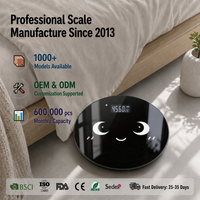Báscula de Grasa Corporal Bluetooth Redonda y Portátil, Diseño de Dibujos Animados, Pantalla LCD de Vidrio Templado Negro, para el Hogar, Dormitorio, Baño