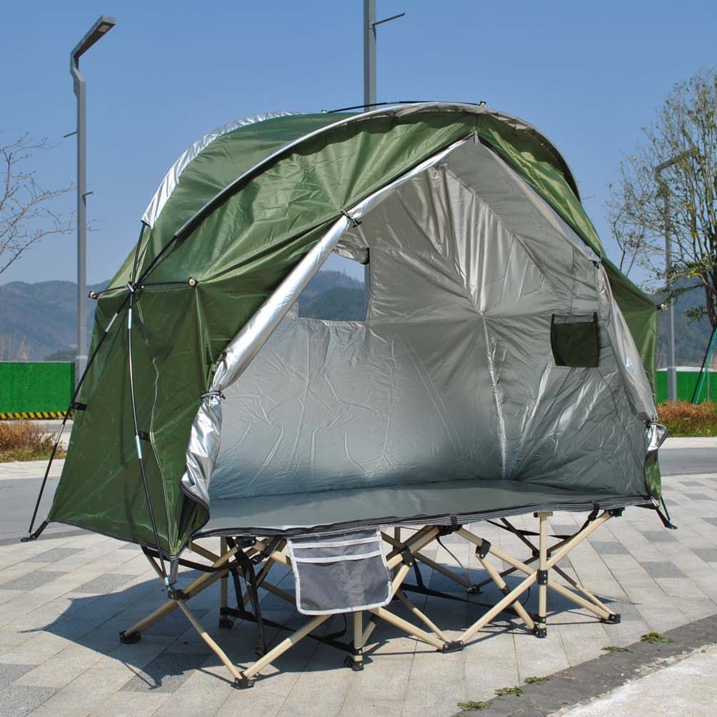 green silver-coated tent (excluding bed)
