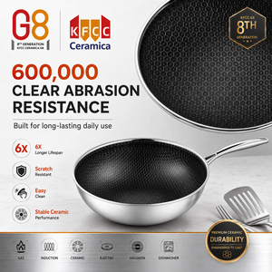 Wok en céramique KFCC G8 Premium antiadhésif sans PFAS, texture nid d'abeille, compatible induction, pour distributeurs et grossistes sur le marché américain - Product Image 2