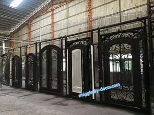 Tùy Chỉnh Wrought Sắt Đôi Cửa Thép Nhập Cửa Kim Loại Phía Trước An Ninh Cửa - Product Image 2