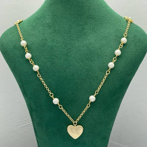 Designer Brand D Women's Trendy 18K Gold Plated Imitation <strong>Pearl</strong> Heart <strong>Pendant</strong> Link Chain <strong>Necklace</strong> for Girls - Product Image 1