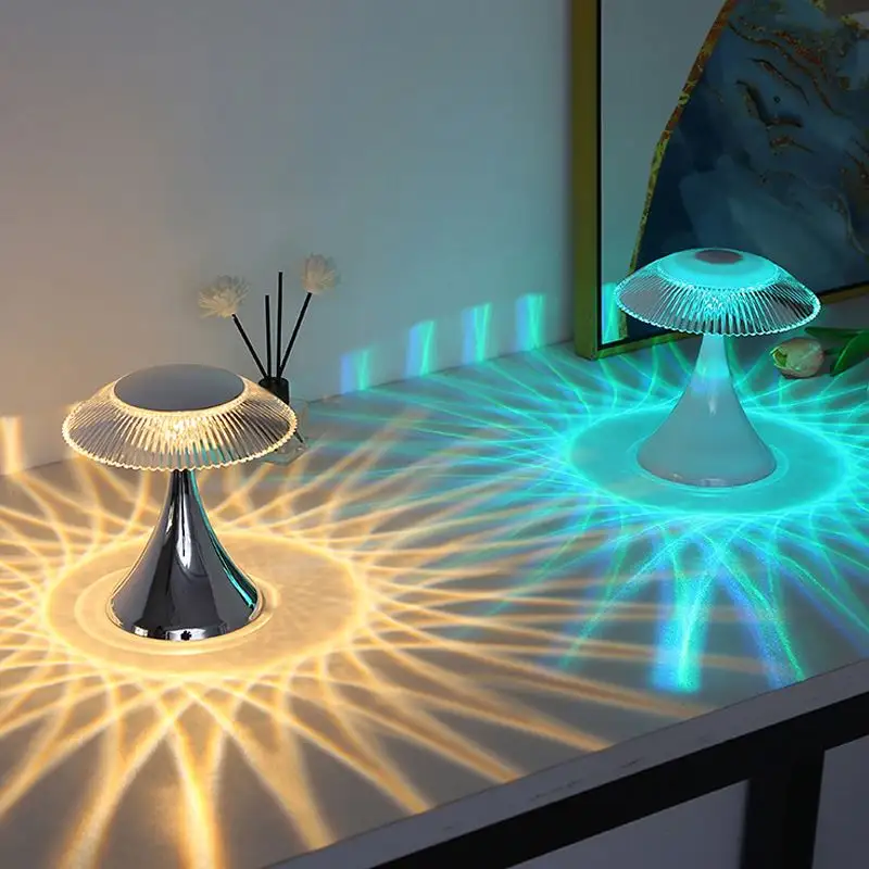 Iluminação doméstica com controle remoto RGB, lâmpada de cristal recarregável com projetor LED, mesa de cabeceira e bar, luz de mesa noturna para quarto