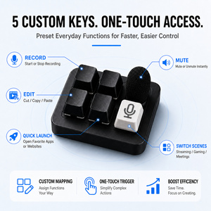 <span class=keywords><strong>Clavier</strong></span> intelligent sans fil à 5 touches avec microphone, <span class=keywords><strong>clavier</strong></span> mécanique à macros pour le montage vidéo, le codage, la diffusion en direct et les appels. - Product Image 2