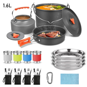 Outdoor Camping Cookware <b>Set</b> 6 Person Portable Folding Pot With <b>Teapot</b> And Utensils Kit - Product Image 4