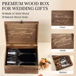 약혼을위한 나무 유품 상자에 와인 오프너 와인 스토퍼와 사용자 정의 로고 웨딩 잔 와인 잔 세트 커플 신부 - Product Image 3