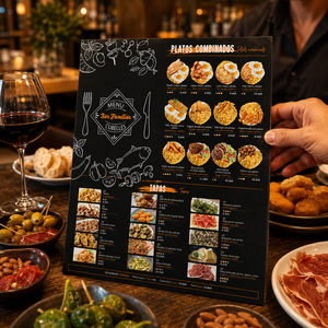 Menu de restaurant imprimé sur mesure, menu en carton épais à une page pour bar à tapas, restaurant espagnol - Product Image 4