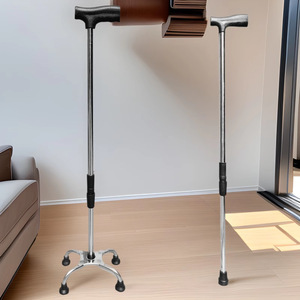 Canne en acier inoxydable Yishunkang à quatre pieds, réglable, pour personnes âgées, aide à la mobilité - Product Image 1
