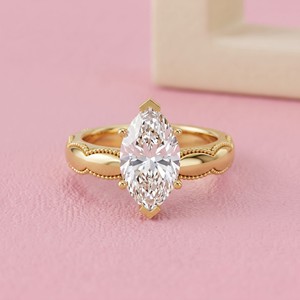 Marquise Cut Diamond Solitaire Hidden Halo <b>Vintage</b> <b>Gold</b> Engagement <b>Ring</b> with Timeless Designer Setting for Bridal Jewelry Fine - Product Image 1