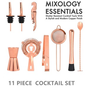 Kit de barman pour la mixologie, ensemble de <span class=keywords><strong>11</strong></span> shakers à cocktails, outils de bar en acier inoxydable pour barman avec support en bambou, accessoires de bar - Product Image 2