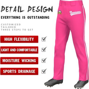 Pantalon de baseball sur mesure Bossypro, longueur intégrale, rayures fines intégrées, texte ou logo personnalisé, taille adulte, plusieurs couleurs - Product Image 2