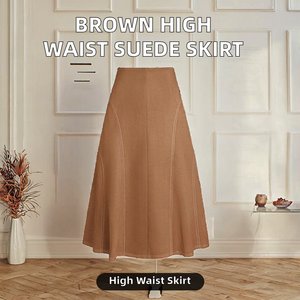Jupe midi trapèze en polyester pour femme, taille haute, couleur unie, confortable, style formel d'hiver, perlée, infroissable, De Maison Marron - Product Image 2
