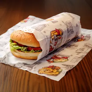 Kertas pembungkus tahan minyak berlapis dicetak Burger kemasan Sandwich untuk industri kimia pelapis Pe satu sisi