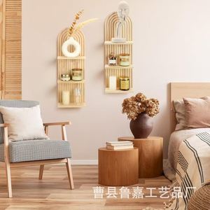 Wooden <b>Wall</b> <b>Mounted</b> <b>Shelf</b> Geometric Shape Natural Wood Color Multi Purpose Storage For Home Living Room Decoration - Product Image 2