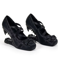 CHENO Chaussures de ballet à talons hauts Mary Jane à lacets, bout carré, en satin, style gothique sombre, avec logo personnalisé pour femmes