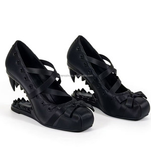 CHENO Scarpe da Ballo con Tacco Alto Stile Gotico Scuro, Punta Quadrata in Raso, Allacciatura Mary Jane, Logo Personalizzato per Donne - Product Image 2