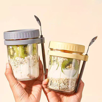 Gobelet à Overnight Oats, Gobelet à Yaourt Portable pour le Petit-Déjeuner, Cuillère à Couvercle, Gobelet à Salade Scellé à Emporter, Gobelet à Céréales et Milkshake