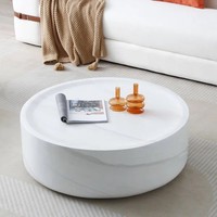 Table basse ronde en travertin beige moderne, table basse minimaliste en pierre, table de salon, appartement, meubles de luxe