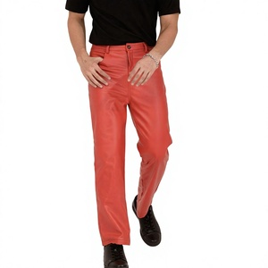 Pantalon en cuir pour homme léger, respirant, avec fermeture éclair, devant plat, taille mi-haute, coupe droite, décontracté, streetwear d'hiver, logo personnalisé - Product Image 5