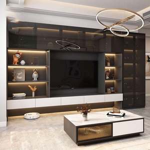 Modern Minimalist <b>TV</b> Background <b>Wall</b> Cabinet Wooden Stand with Marble for Living Room & Hospital Home Furniture - Product Image 2