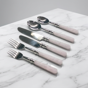 Ensemble de couverts en quartz rose, acier inoxydable, manche en résine, ensemble de 6 couverts, finition argentée brillante, vaisselle de luxe pour table à manger - Product Image 1