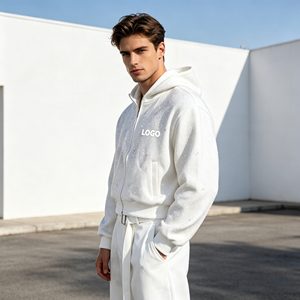 Conjuntos de sudadera con capucha para hombre, sudadera con capucha y pantalones de chándal con bordado 3D, efecto lavado ácido y estampado de mono, 580GSM, ropa para hombre a bajo costo. - Product Image 3