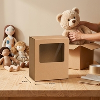 Boîte cadeau personnalisée en carton ondulé brun E-flute avec matériaux recyclés, épaisseur 2 mm, pour jouets en peluche, fenêtre PET