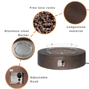 <span class=keywords><strong>Cheminée</strong></span> extérieure de forme ronde marron béton de 34 po avec pare-vent en verre pour foyer - Product Image 6