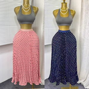 Jupe plissée mi-longue classique à pois, style français, polyvalente, taille haute, coupe trapèze, pour la vente en gros en boutique - Product Image 2