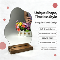Miroir de maquillage en acrylique en forme de nuage ondulé avec base en contreplaqué, miroir de vanité en acrylique irrégulier pour la décoration de la maison