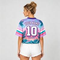 Maillot de baseball court personnalisé pour femme avec motif dégradé par sublimation, col en V, manches courtes, idéal pour les matchs d'équipe et les festivals