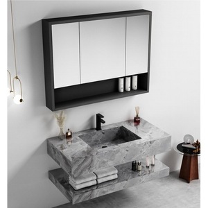Mueble de Baño CR de 100 cm con Lavabo de Cerámica Integrado y Espejo LED, Color Gris Piedra - Product Image 3