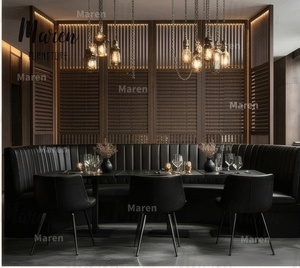 Ensemble de mobilier <span class=keywords><strong>industriel</strong></span> en cuir <span class=keywords><strong>noir</strong></span> facile à nettoyer pour restaurant de restauration rapide, table et chaises, banquette et bancs de coin - Product Image 2