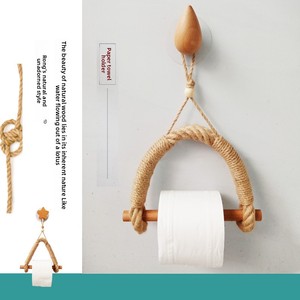 <span class=keywords><strong>Porta</strong></span> <span class=keywords><strong>carta</strong></span> <span class=keywords><strong>igienica</strong></span> in legno intrecciata a mano con rotolo di <span class=keywords><strong>porta</strong></span> asciugamani da bagno senza trapano corda di canapa <span class=keywords><strong>e</strong></span> materiale in legno - Product Image 2