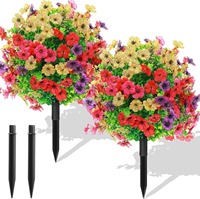 Boules de fleurs artificielles pour jardinières extérieures, décoration printanière avec piquet, plantes d'été artificielles résistantes aux UV
