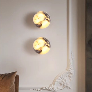 Lampe murale ronde en marbre minimaliste moderne pour chambre à coucher, chevet, salon, couloir, escalier - Product Image 4