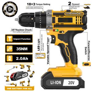 Taladro Atornillador Inalámbrico de Impacto de 20V con Velocidad Variable, Personalizable OEM para Proyectos de Bricolaje, Motor con Escobillas, Taladro de Impacto CD-20K - Product Image 6