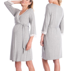 Abiti da notte premaman Cardigan con cuciture in pizzo incinta per allattamento al seno abiti <span class=keywords><strong>pigiama</strong></span> per mamma in gravidanza - Product Image 3