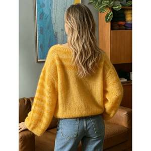 Suéter de Punto Transparente, Holgado, Color Amarillo Brillante, para Mujer, para Invierno - Product Image 5