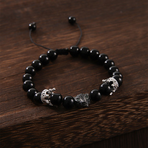 European Style Leopard Head Crown Black <b>Beaded</b> <b>Bracelet</b> For Men Copper Alloy Jewelry Engagement Gift - Product Image 3