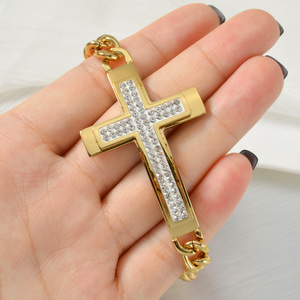 unisex chunky cuban <b>crystal</b> cross bulk wholesale <b>bracelet</b> personnalisé stainless steel <b>bracelets</b> - Product Image 3