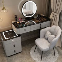 Coiffeuse intelligente moderne avec miroir LED, ensemble de coiffeuse avec miroir, table de maquillage, application pour la beauté, chambre à coucher, vente en gros