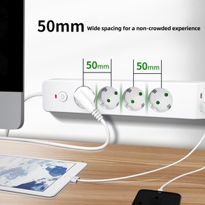 Regleta de alimentación de la UE a precio barato al por mayor, 4 salidas, 2 puertos USB, 2 cargador de escritorio PD tipo C, cable plano de 1,8 M certificado CE - Product Image 4