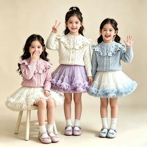 Completo Primaverile a Due Pezzi per Bambine: Cardigan in Maglia con Volant e Gonna Tutu a Strati - Product Image 1