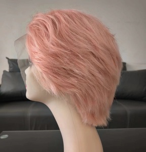 Parrucche con taglio pixie corto di colore <span class=keywords><strong>rosa</strong></span> <span class=keywords><strong>capelli</strong></span> umani in pizzo frontale qualsiasi colore personalizzabile all'ingrosso hd pace frontale in pizzo trasparente parrucche da donna - Product Image 2