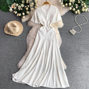 Elegante <span class=keywords><strong>Vestido</strong></span> Midi <span class=keywords><strong>de</strong></span> Punto Marrón, Manga Corta, Cierre <span class=keywords><strong>de</strong></span> Botones, Corte en A, Vestidos Casuales <span class=keywords><strong>de</strong></span> <span class=keywords><strong>Fiesta</strong></span> <span class=keywords><strong>para</strong></span> <span class=keywords><strong>Mujer</strong></span> - Product Image 2
