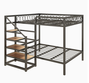Cama Elevada Ajustável Moderna e Durável em Ferro Preto, Economiza Espaço para Dormitórios Estudantis, Camas Duplas Superiores e Inferiores - Product Image 6
