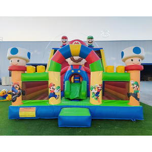 Château gonflable géant en PVC commercial, combo de toboggans gonflables de dessin animé, double voie, 30 pieds, toboggans gonflables pour aire de jeux à vendre - Product Image 1