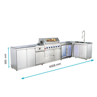 Cuisine extérieure modulaire en acier inoxydable 304 avec dessus imperméable en marbre, évier, brûleur latéral et réfrigérateur pour jardin